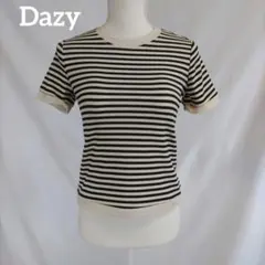 Dazy ボーダー 半袖 リブニット トップス S 韓国系 ショート丈