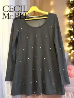 セシルマクビー　y2k 長袖チュニック　ハートラインストーン付き　美品