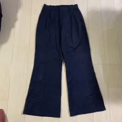 ネイビー ワイドパンツ ウエストゴム L