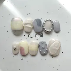 739【ベリーショート】ネイルチップ もこもこネイル　個性派デザイン　ニュアンス
