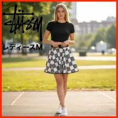 A4488★美品★STUSSY*ミニスカート*フレア*M *ホワイト/ブラック