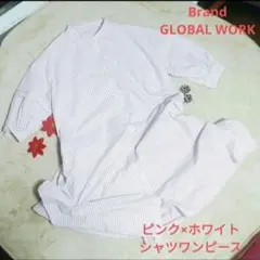 GLOBAL WORK ノーカラーシャツワンピース Lサイズ