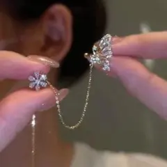 P-9L.バタフライピアス（蝶・パピヨン・カフ・ロング・左耳・アレルギー対応）