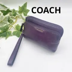 COACH コーチ リストレット ポーチ パープル　紫 ロゴチャーム 小物入れ