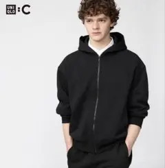UNIQLO C スウェットオーバーサイズフルジップパーカ ブラック XL