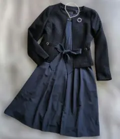 ネイビー ツイードジャケット シフォン ワンピーススーツ ７号 オケージョン