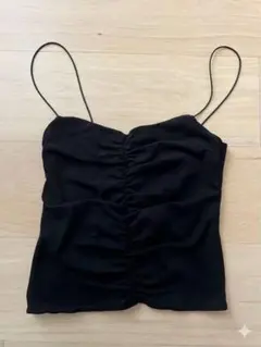【新品タグ付き】ZARA シャーリング キャミソール（Lサイズ／ブラック）のサムネイル