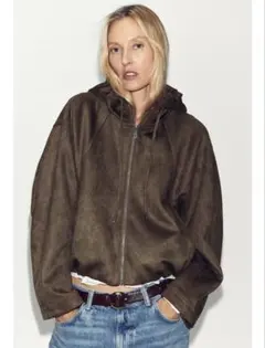 フェイクスエードフード付きボンバージャケット