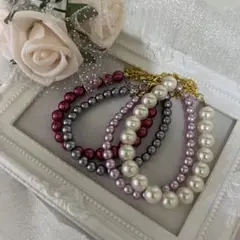 パール　真珠　ガラスビーズ　ブレスレット　よりどり２本セット♡重ね付けも可愛い♡