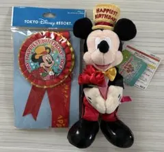 ディズニー　ミッキーマウス 誕生日ぬいぐるみ バッジ付き 2017