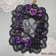 ♡現品限り♡ デコ硬質ケース プラムパープル×黒 バラ リボン B8 レース