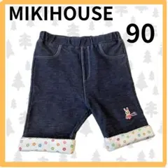 ミキハウス　90 デニム　ハーフパンツ　花柄