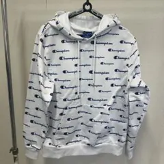 Champion 総柄ロゴ パーカー ホワイト M