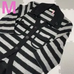 breath ニットカーディガン レディース M ボーダー 七分袖 黒/グレー