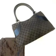 GUCCI ワンショル　ハンドバッグ　GGキャンバス　レザー　ブラック系