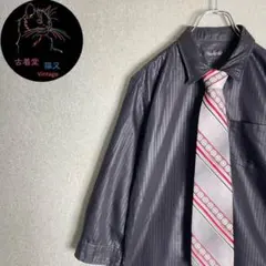 ✭M　ネクタイシャツ　Tornado　Mart　黒　光沢　ストライプ　日本製✭