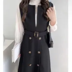 ABITOKYO ウエストマークスリットロングジャンパースカート ブラック 黒