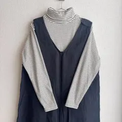 【美品・裾上げ】 &yarn リネンサロペット 黒