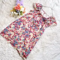 【ナチュラルビューティーベーシック】ミニワンピース（フルーツ柄）ノースリーブ　M