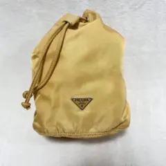 PRADA プラダ ナイロン 巾着 バッグ ポーチ 三角ロゴプレート 黄