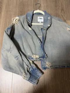 ZARA ダメージ加工 ライトブルー クロップドジャケット