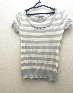 PATTERN 半袖 ボーダー ビジュー付き コットントップスのサムネイル