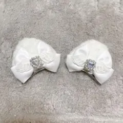 猫耳ヘアクリップ 白×白リボン♡ 量産型 地雷系 推し活 ヘアメ