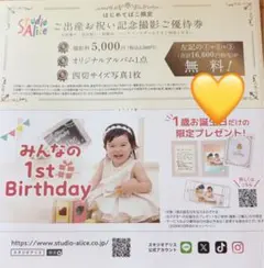 スタジオアリス ご出産お祝い記念撮影ご優待券のサムネイル