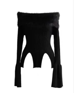 Crayme,（クレイミー） オフショルダーニットトップス（ブラック/黒）