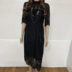 laceladies♡大人気ブラック花柄レースデザインロングワンピース