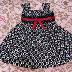 美品　ボニージーン　花柄　ワンピース　リボン　ネイビー　上品　清楚　2Tのサムネイル
