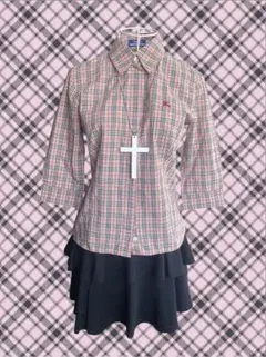 BURBERRY ブルーレーベル チェック柄 シャツ ピンク ロゴ 38