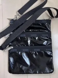 レスポートサック エナメル ブラック ショルダー バッグ　ロゴストラップ