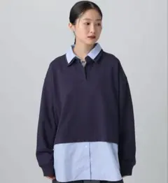 【新品タグ付き】LEPSIM シャツレイヤード風プルオーバー　ネイビー