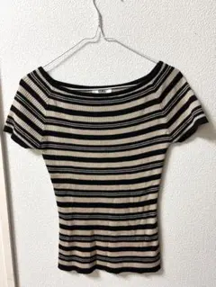 【GRL】ベージュ黒ストライプ 半袖Tシャツ