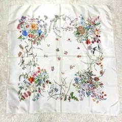 極美品 グッチ 大判スカーフ ネイビー 花柄 フローラ ボタニカル