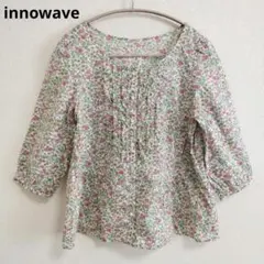 【innowave】花柄フリル五分袖ブラウス