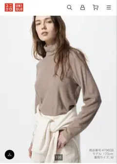 【新品未使用】UNIQLO ベージュ　ヒートテックフリースタートルネックT Ｍ