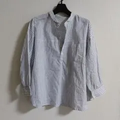 【値下げしました】ストライプ 七分袖 プルオーバーシャツ