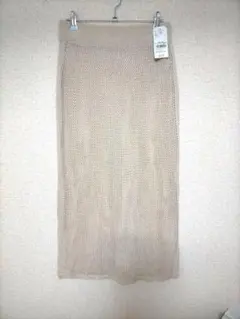 新品未使用 タグ付き メッシュニットスカート ライトベージュ フリーサイズ
