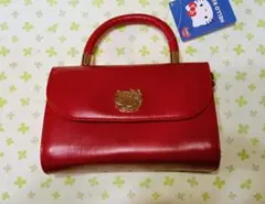 ハローキティ 持ち手付き ロングストラップショルダープレートバッグ レッド