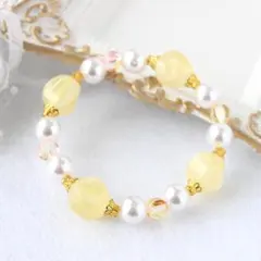 ハンドメイド　ビーズブレスレット　黄色　大ぶり　マーブル【即購入OK】