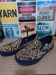美品☆/VANS/シューズ/スリッポン/レオパード/ヒョウ柄/24㌢/秋冬/毛