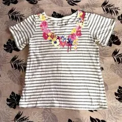 FELISSIMOリブインコンフォート☆ストライプ花柄半袖Tシャツのサムネイル
