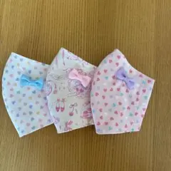 ハンドメイドマスク幼児〜低学年 リボン付き3枚セット 花柄 ハート