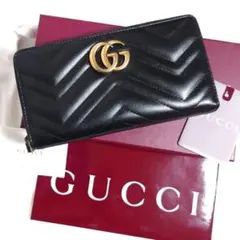 【極美品】グッチ GGマーモント ラウンドファスナー レザー 長財布