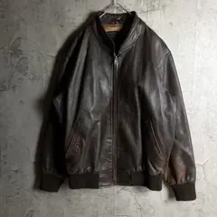 極希少 80sヴィンテージ 短丈レザーボンバージャケット 本革 LL 濃茶 襤褸