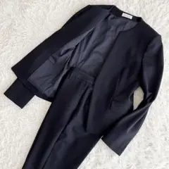 【良品】プラステ　セットアップ　パンツスーツ　ネイビー　ノーカラー　M/S