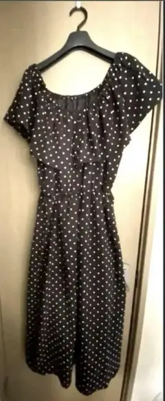 ワンピース　M サイズ　ブラック 水玉　ドット黒白 レディース水玉ロングワンピ