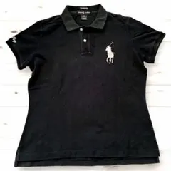 極美品 RALPH LAUREN ポロシャツ半袖 黒 ビーズ刺繍ビッグポニー M